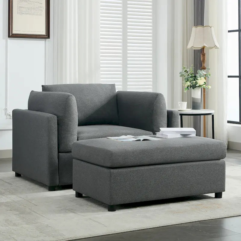 50" Übergroßer Sessel mit Ottoman, Moderner Akzentsessel mit Lordosenstütze