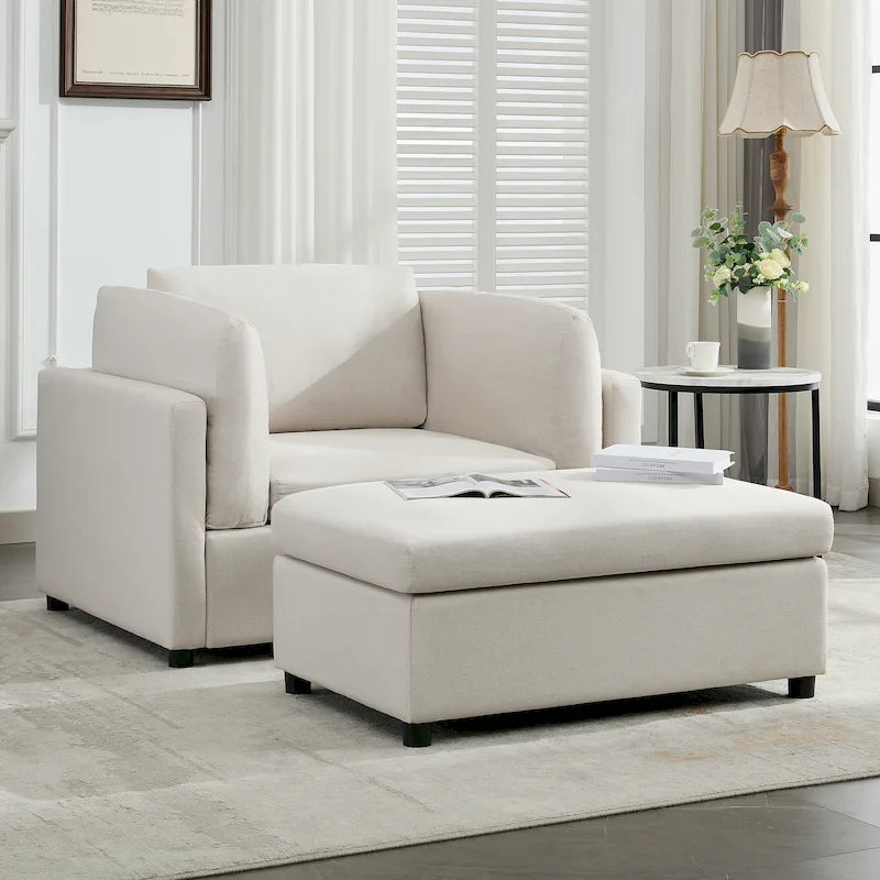 50" Übergroßer Sessel mit Ottoman, Moderner Akzentsessel mit Lordosenstütze