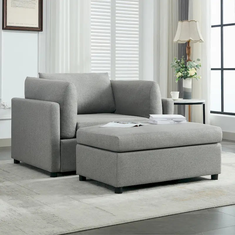 Roomfitters 50 Oversized Armchair with Ottoman, Modern Accent Chair, Lumbar Support, Reading Sofa for Bedroom