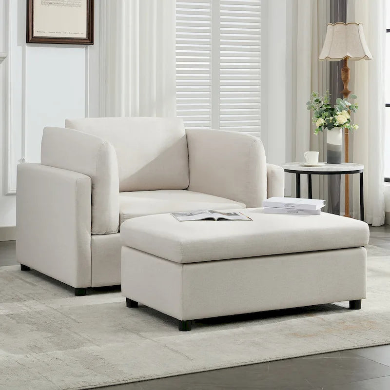 50" Übergroßer Sessel mit Ottoman, Moderner Akzentsessel mit Lordosenstütze