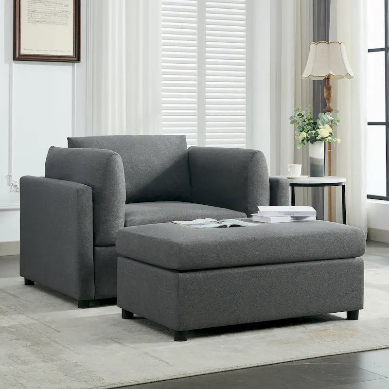 50" Übergroßer Sessel mit Ottoman, Moderner Akzentsessel mit Lordosenstütze