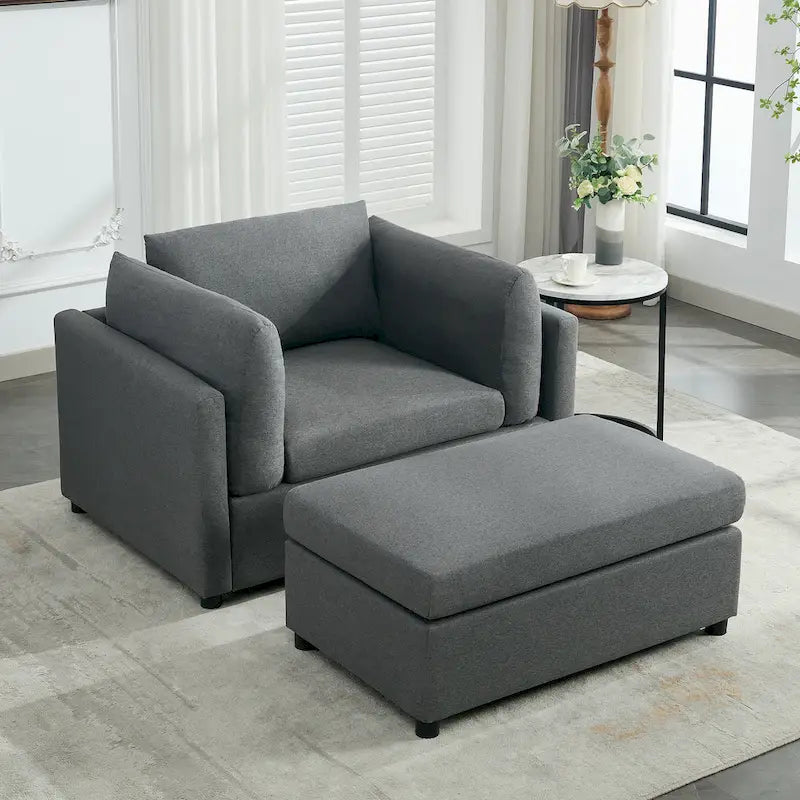 50" Übergroßer Sessel mit Ottoman, Moderner Akzentsessel mit Lordosenstütze