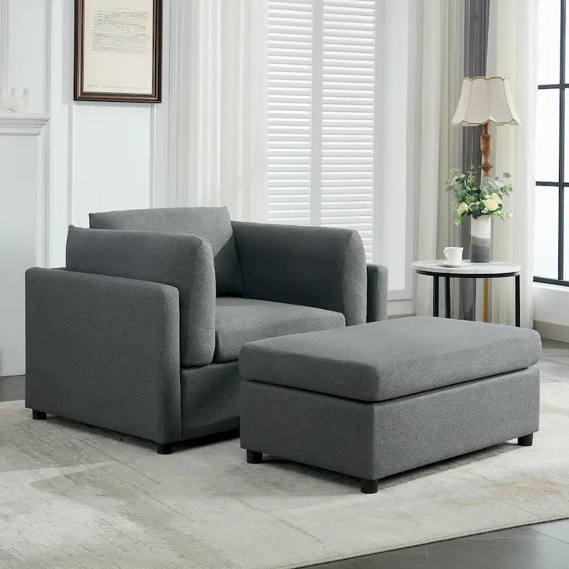 50" Übergroßer Sessel mit Ottoman, Moderner Akzentsessel mit Lordosenstütze