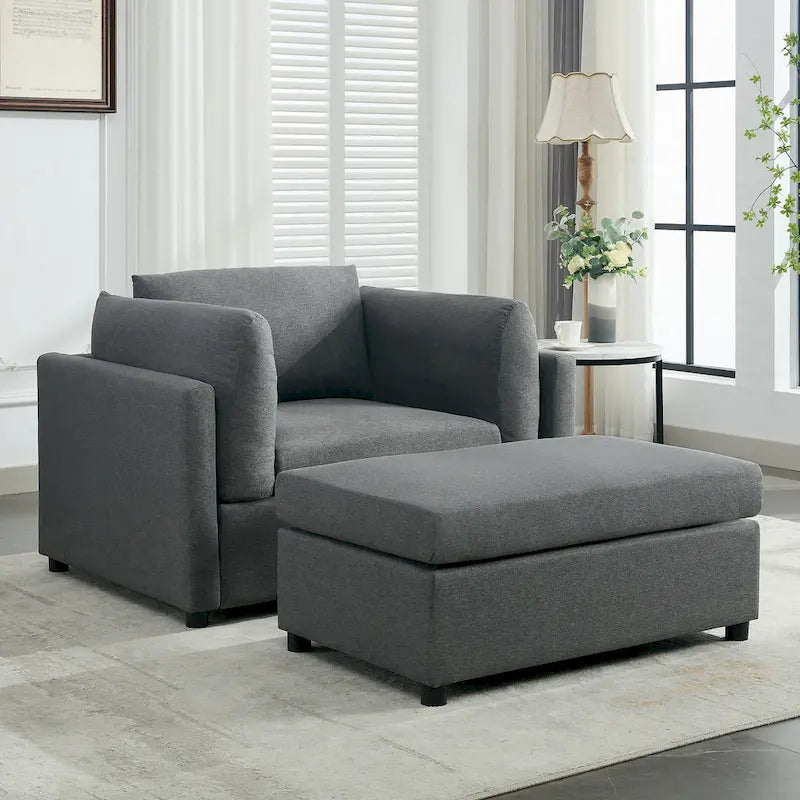 50" Übergroßer Sessel mit Ottoman, Moderner Akzentsessel mit Lordosenstütze
