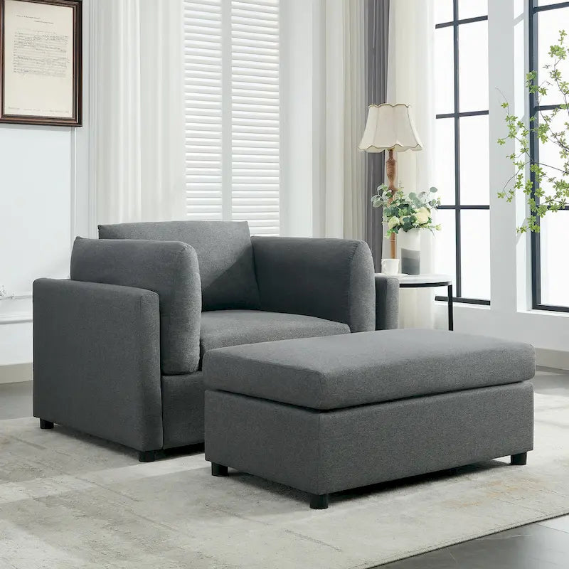 50" Übergroßer Sessel mit Ottoman, Moderner Akzentsessel mit Lordosenstütze