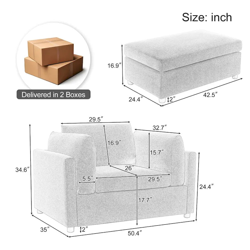 50" Übergroßer Sessel mit Ottoman, Moderner Akzentsessel mit Lordosenstütze