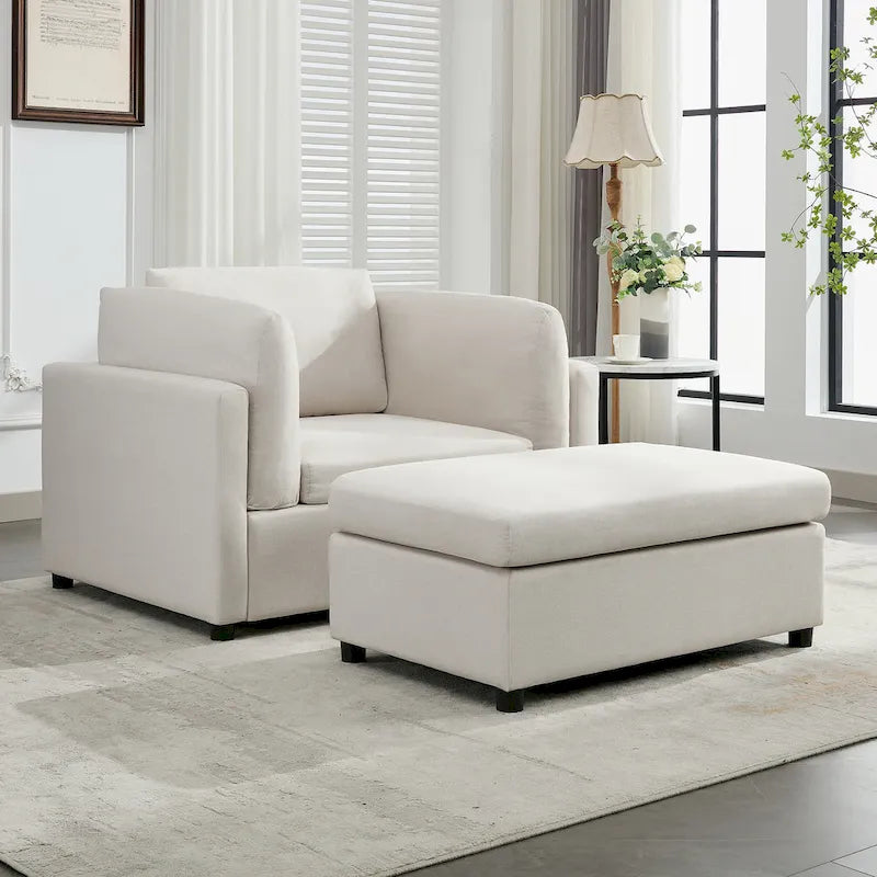 50" Übergroßer Sessel mit Ottoman, Moderner Akzentsessel mit Lordosenstütze