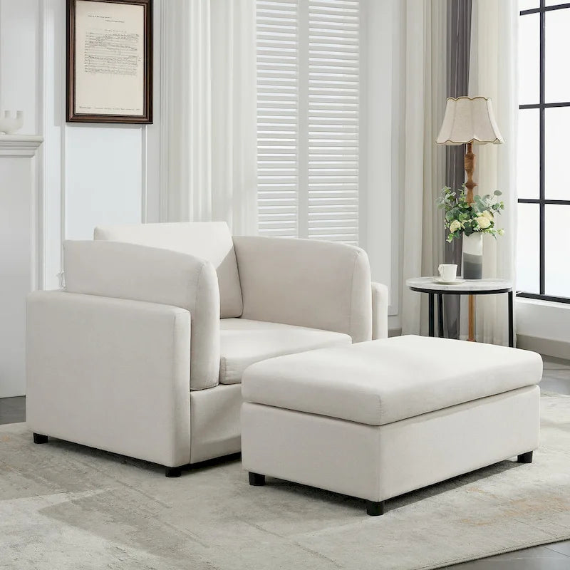 50" Übergroßer Sessel mit Ottoman, Moderner Akzentsessel mit Lordosenstütze