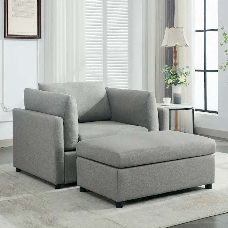 50" Übergroßer Sessel mit Ottoman, Moderner Akzentsessel mit Lordosenstütze