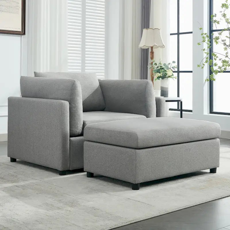 50" Übergroßer Sessel mit Ottoman, Moderner Akzentsessel mit Lordosenstütze