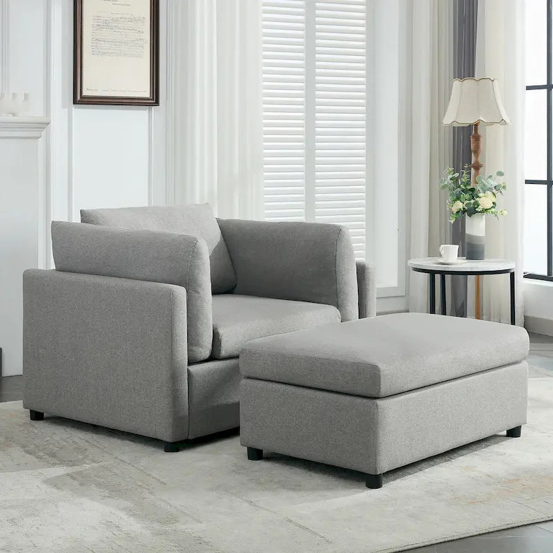 50" Übergroßer Sessel mit Ottoman, Moderner Akzentsessel mit Lordosenstütze