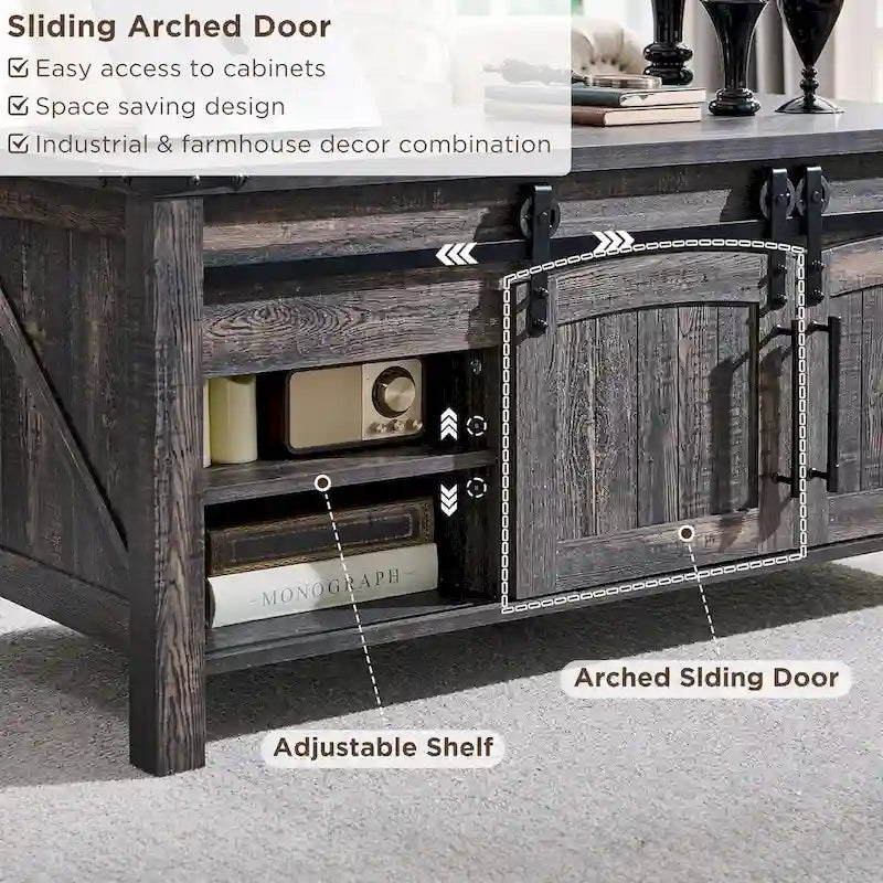 Couchtisch mit Hebefunktion im Bauernhaus-Stil, rustikaler Holztisch