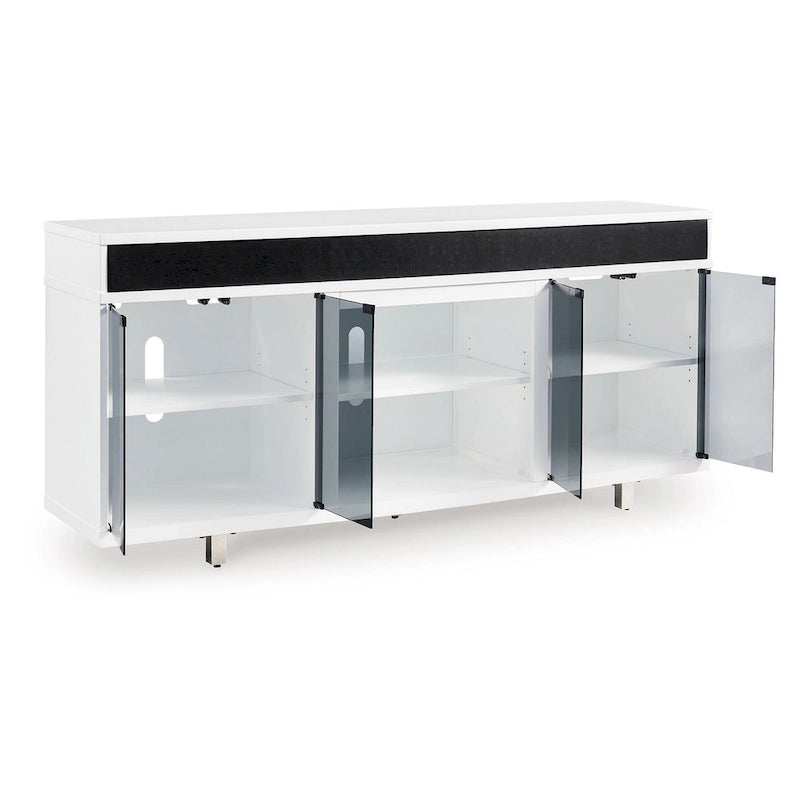TV-Medienkonsole mit offenem Kaminbereich, weiß-schwarzes Holz, 183 cm