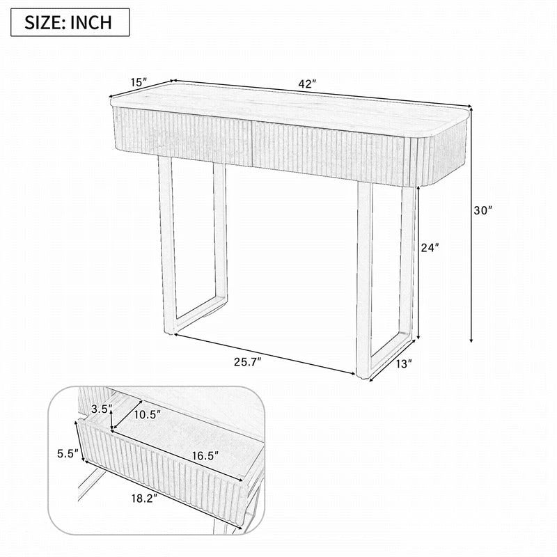 Massivholz-Flurtisch mit geriffelten Schubladen, Konsolentisch mit Aufbewahrungslösungen