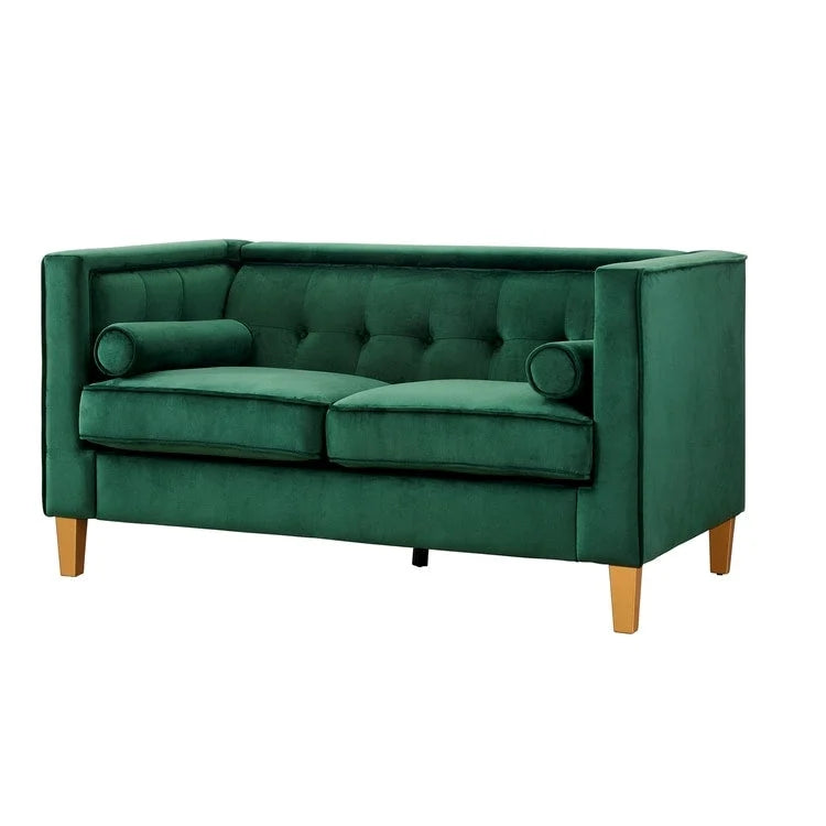 Mid-Century Modern Liebessofa – getufteter Polstersessel mit Massivholzbeinen