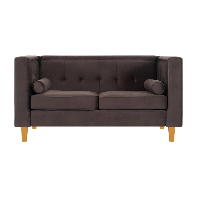 Mid-Century Modern Liebessofa – getufteter Polstersessel mit Massivholzbeinen