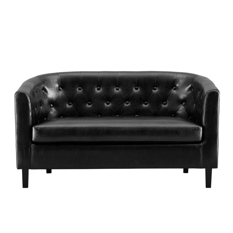 Mid-Century Modern Liebessofa – getufteter Polstersessel mit Massivholzbeinen