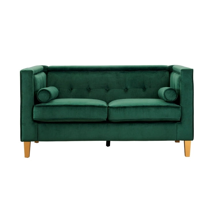 Mid-Century Modern Liebessofa – getufteter Polstersessel mit Massivholzbeinen