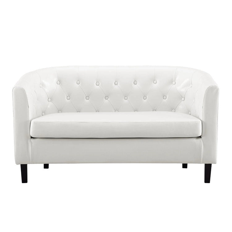Mid-Century Modern Liebessofa – getufteter Polstersessel mit Massivholzbeinen