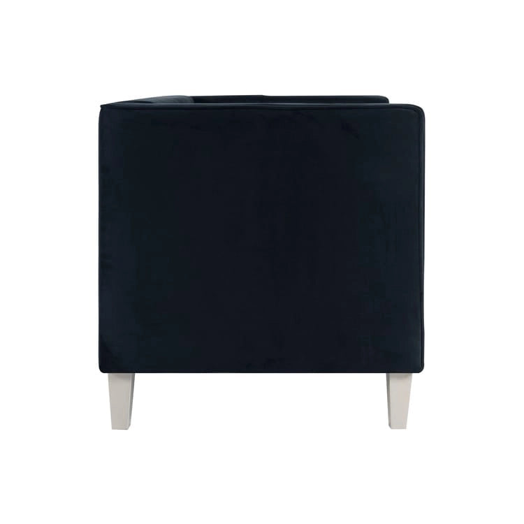 Mid-Century Modern Liebessofa – getufteter Polstersessel mit Massivholzbeinen
