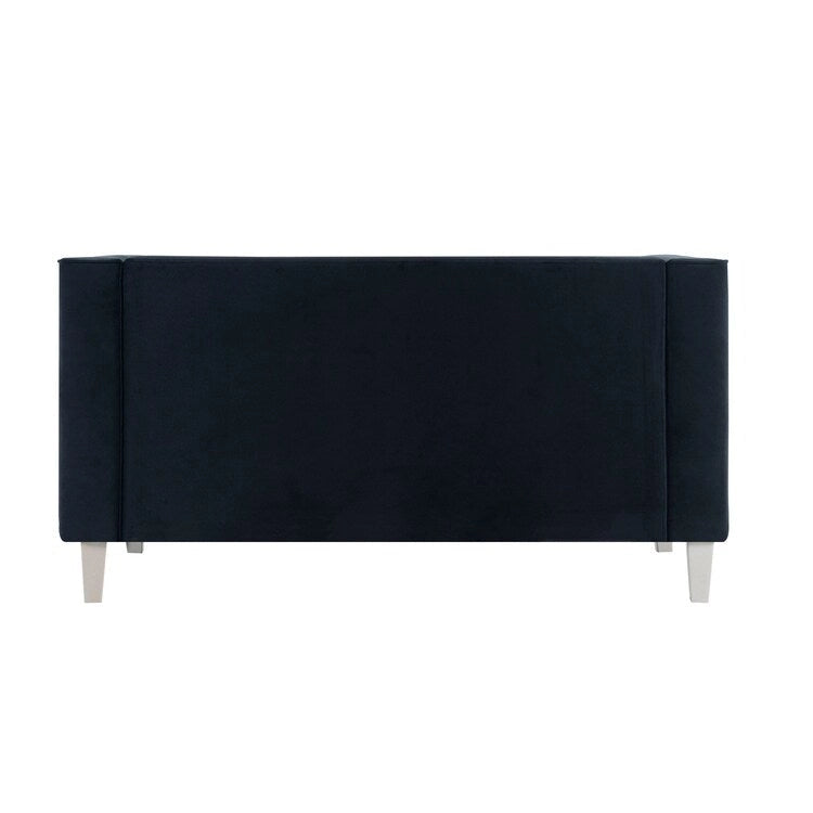 Mid-Century Modern Liebessofa – getufteter Polstersessel mit Massivholzbeinen