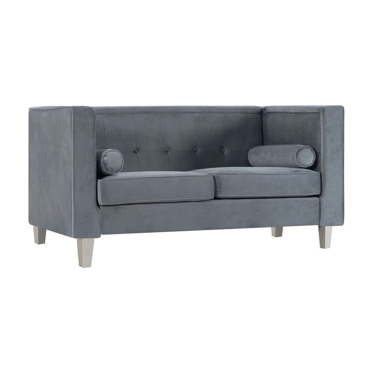 Mid-Century Modern Liebessofa – getufteter Polstersessel mit Massivholzbeinen