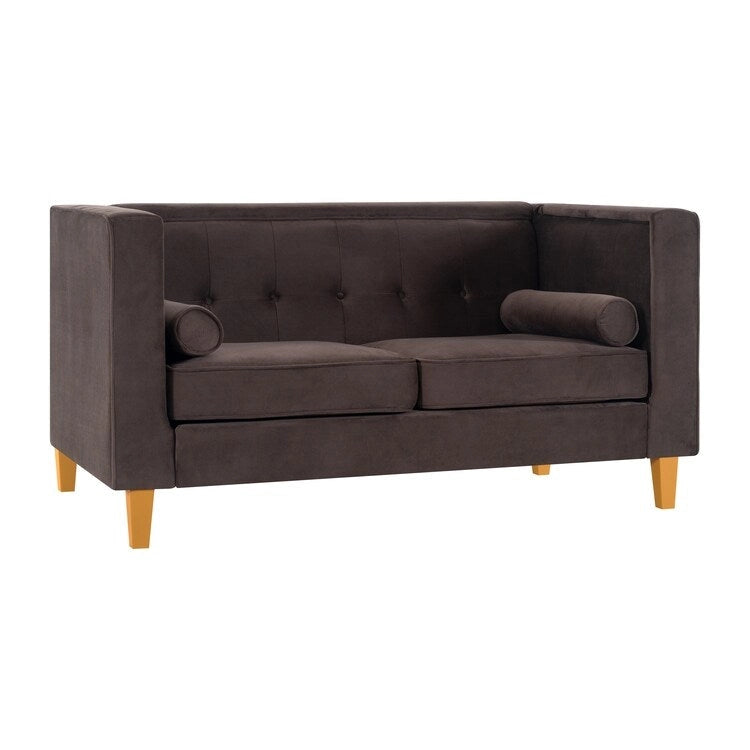 Mid-Century Modern Liebessofa – getufteter Polstersessel mit Massivholzbeinen