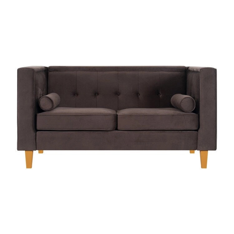 Mid-Century Modern Liebessofa – getufteter Polstersessel mit Massivholzbeinen