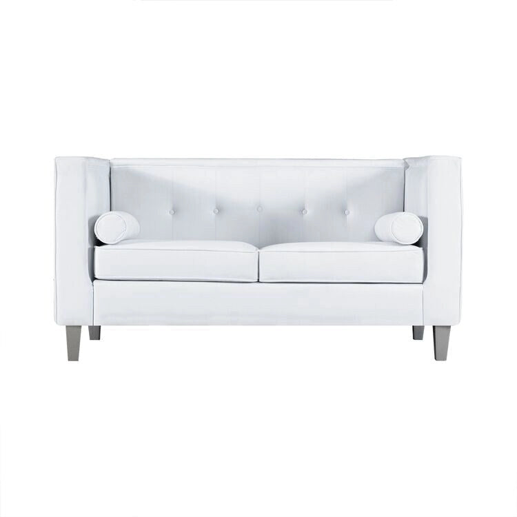 Mid-Century Modern Liebessofa – getufteter Polstersessel mit Massivholzbeinen