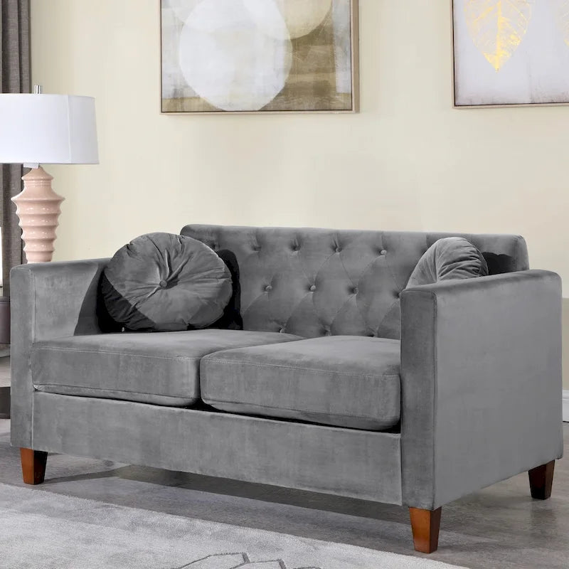 Zweisitzer-Sofa aus Samt mit Knöpfen und Rautensteppung