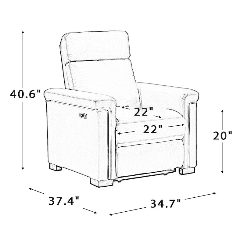 34,65 Zoll breiter Relaxsessel aus echtem Leder mit USB-Anschluss (2er-Set)