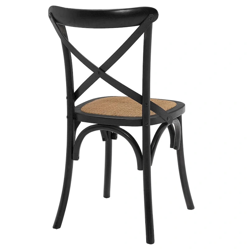 Rattan-Sitzfläche mit gekreuzter Rückenlehne und Ulmenholzrahmen