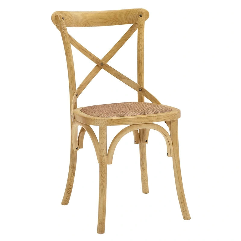 Rattan-Sitzfläche mit gekreuzter Rückenlehne und Ulmenholzrahmen