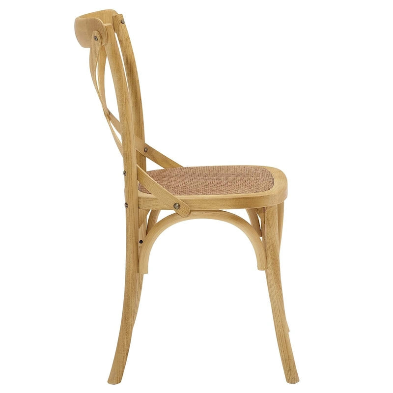 Rattan-Sitzfläche mit gekreuzter Rückenlehne und Ulmenholzrahmen