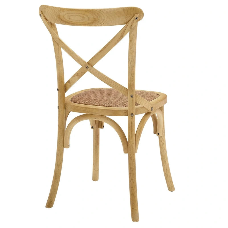 Rattan-Sitzfläche mit gekreuzter Rückenlehne und Ulmenholzrahmen