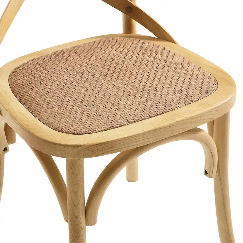 Rattan-Sitzfläche mit gekreuzter Rückenlehne und Ulmenholzrahmen