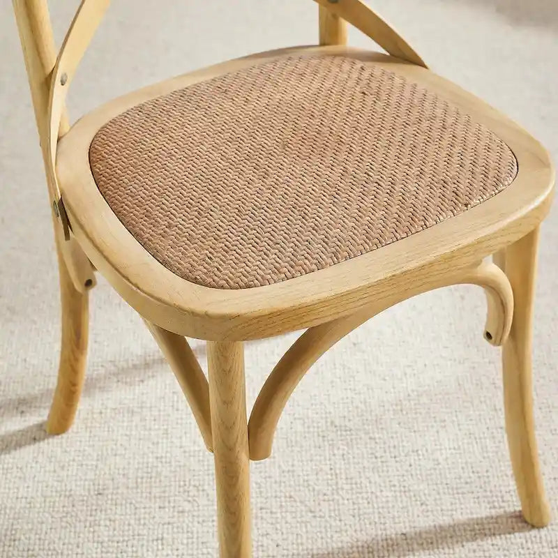 Rattan-Sitzfläche mit gekreuzter Rückenlehne und Ulmenholzrahmen