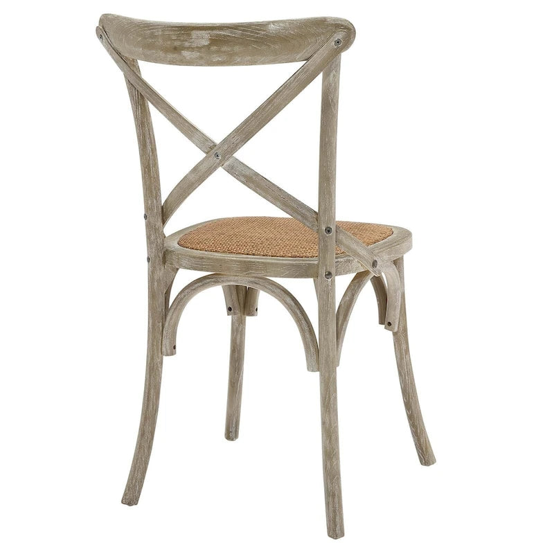Rattan-Sitzfläche mit gekreuzter Rückenlehne und Ulmenholzrahmen