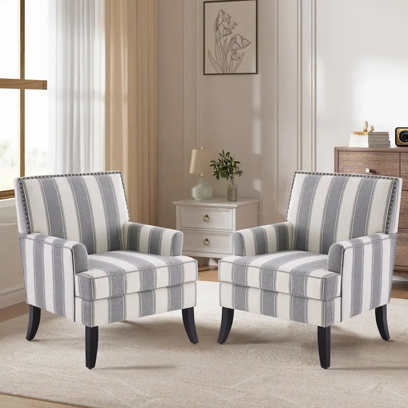 Clubsessel Leinen gepolsterter Akzent-Sessel mit Nagelbesatz und Holzbeinen, Nieten-Design