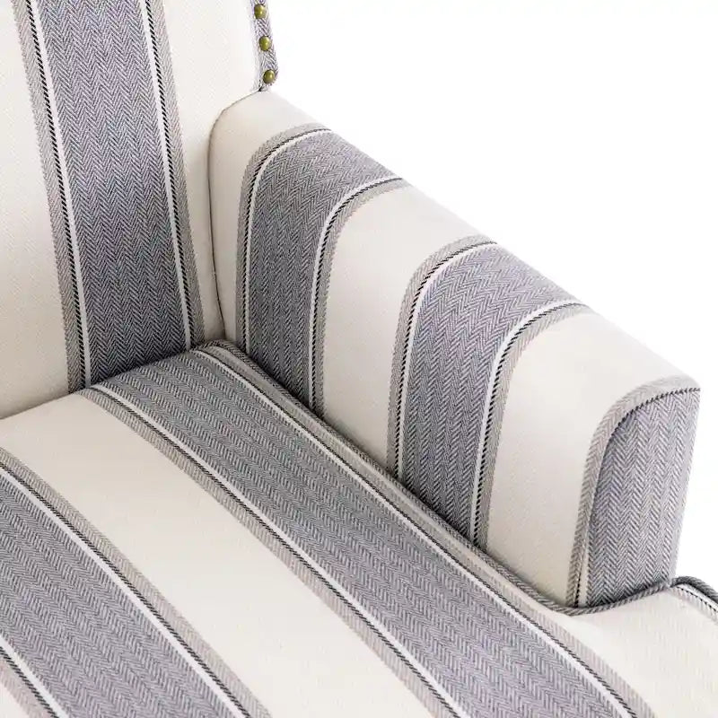Clubsessel Leinen gepolsterter Akzent-Sessel mit Nagelbesatz und Holzbeinen, Nieten-Design