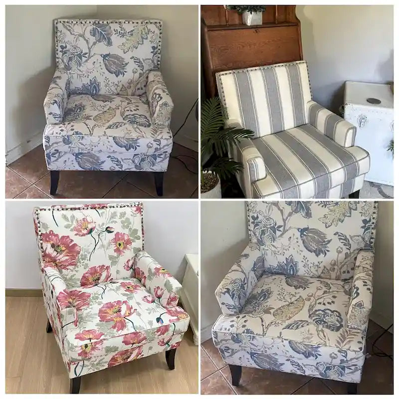 Clubsessel Leinen gepolsterter Akzent-Sessel mit Nagelbesatz und Holzbeinen, Nieten-Design