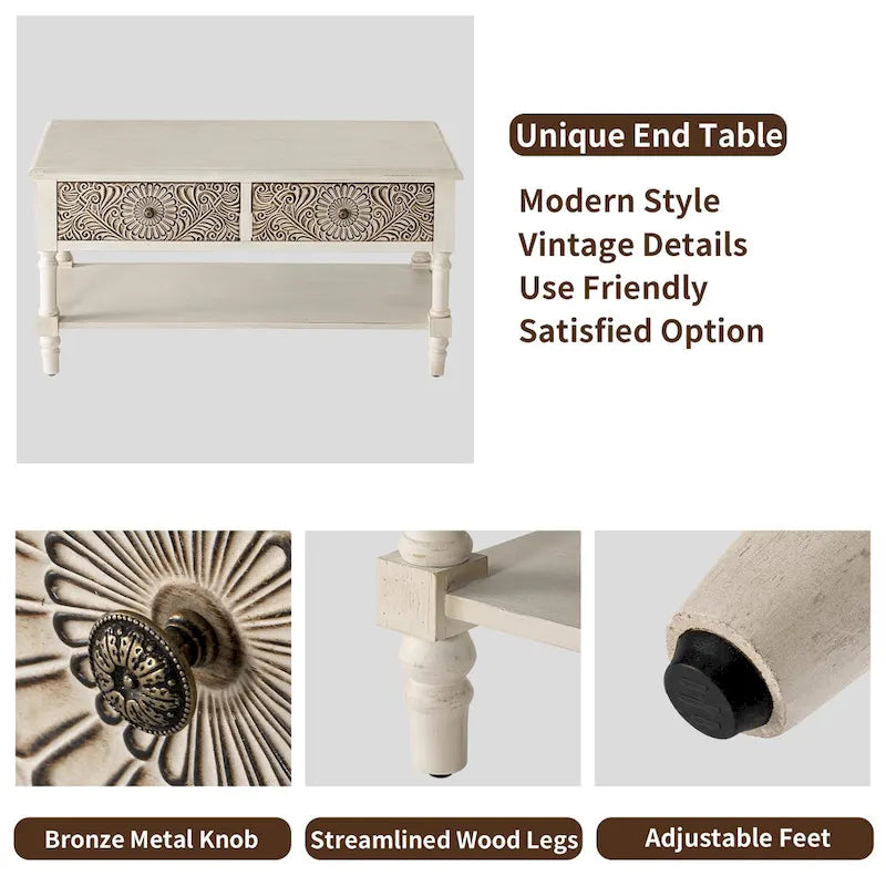 Mid-Century Modern Rechteckiger Couchtisch mit 2 Schubladen und Ablage