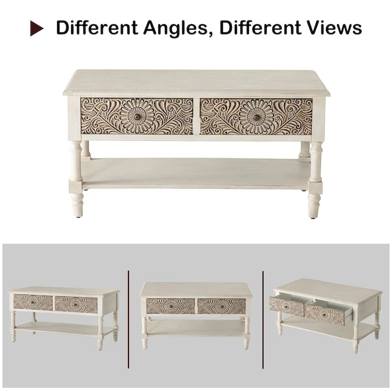 Mid-Century Modern Rechteckiger Couchtisch mit 2 Schubladen und Ablage