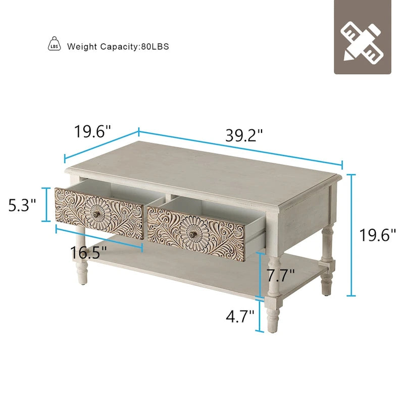 Mid-Century Modern Rechteckiger Couchtisch mit 2 Schubladen und Ablage