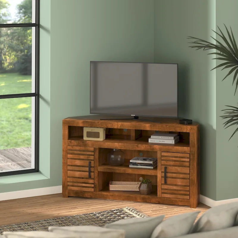 52 Zoll Eck-TV-Ständer für Fernseher bis 55 Zoll, kein Aufbau erforderlich, Whiskey-Finish