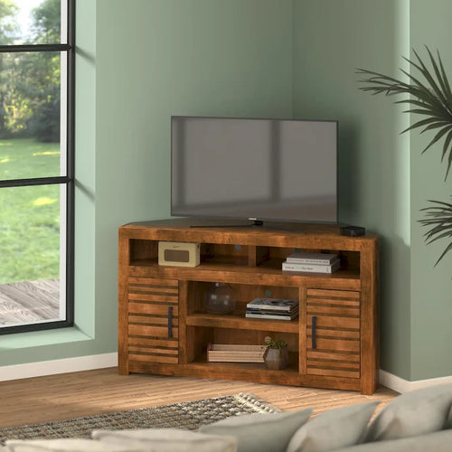 Bridgevine Home 52 inch Corner TV Stand Console for TVs up to 55 inches, No Assembly Required, Whiskey Finish