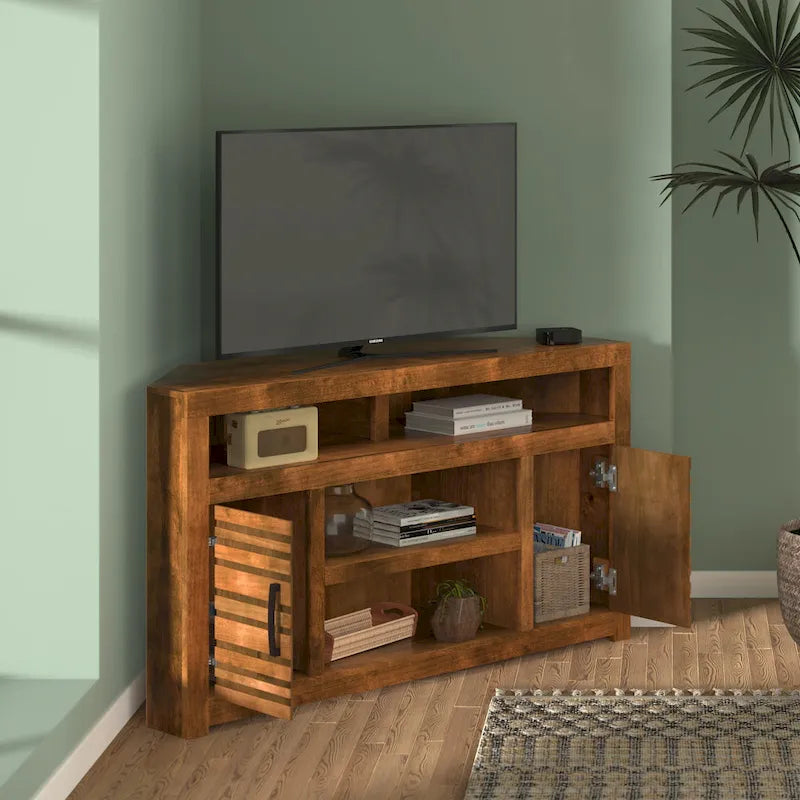 52 Zoll Eck-TV-Ständer für Fernseher bis 55 Zoll, kein Aufbau erforderlich, Whiskey-Finish