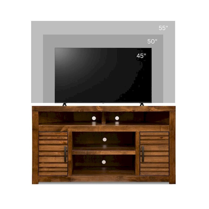 52 Zoll Eck-TV-Ständer für Fernseher bis 55 Zoll, kein Aufbau erforderlich, Whiskey-Finish