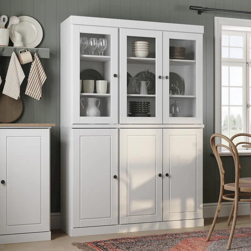 100 % Massivholz Küchenschrank 123 cm (48,5") mit Glas- oder Massivholztüren und verstellbaren Einlegeböden
