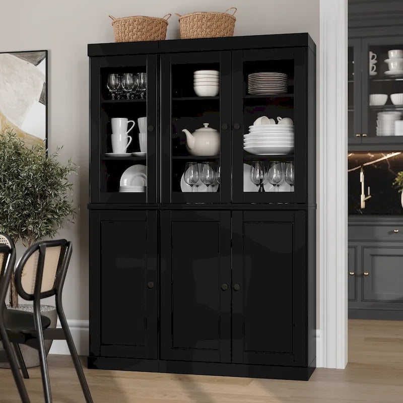 100 % Massivholz Küchenschrank 123 cm (48,5") mit Glas- oder Massivholztüren und verstellbaren Einlegeböden